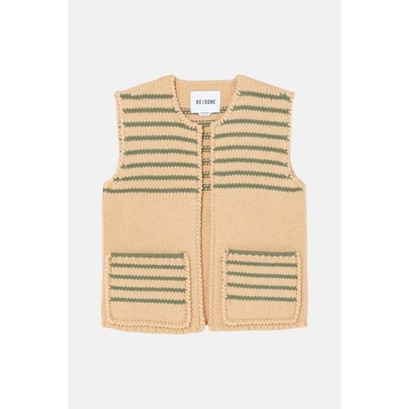 *$375 NWT RE/DONE APRICOT SAGE STRIPE PATCH POCKET SWEATER VEST S